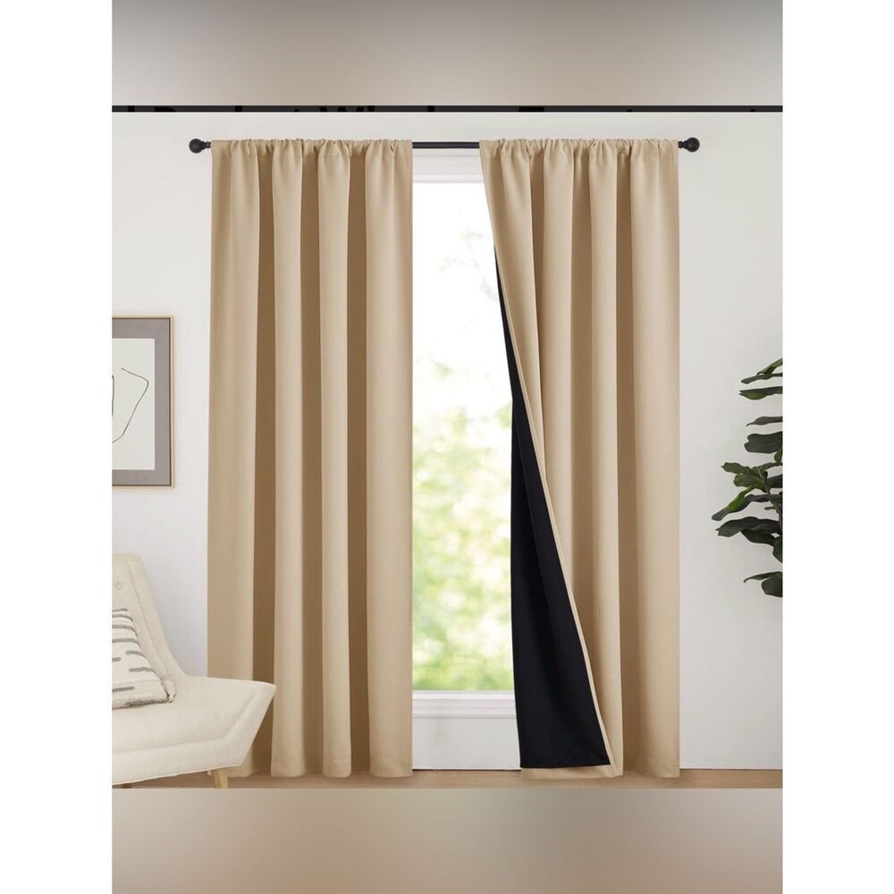 Nicetown Blackout Curtain Panel 52x84 Beige Thermal Room Darkening Grommet